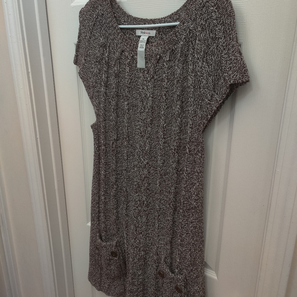 Style & Co Brown and Cream Mini Sweater Dress